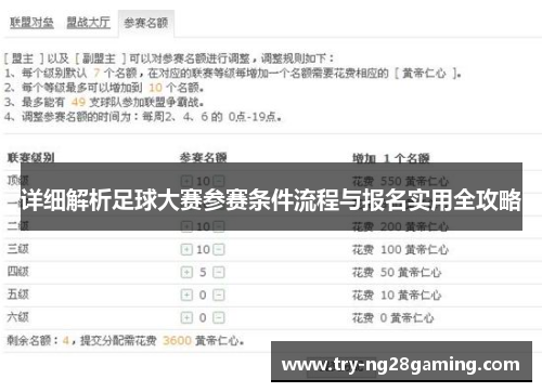 详细解析足球大赛参赛条件流程与报名实用全攻略
